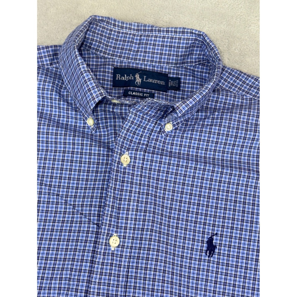 Ralph Lauren Classic Fit Blue Plaid Button Down Shirt‎ Mens 15.5X32/33 Cotton